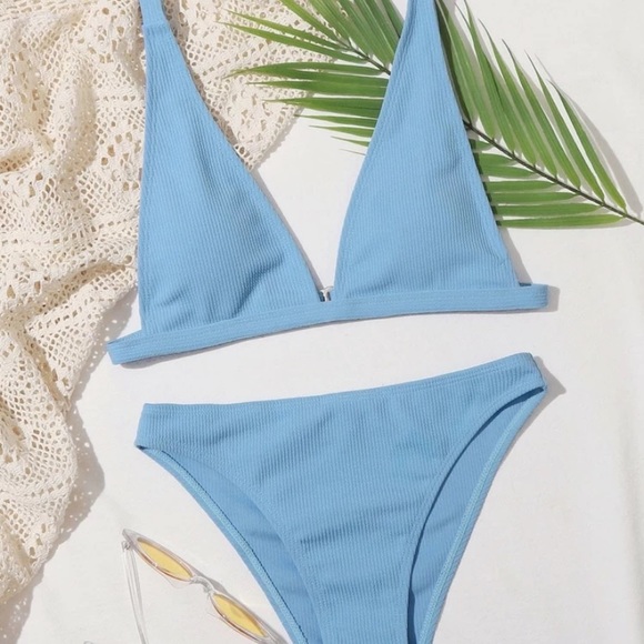 SHEIN Other - rib v-neck blue bikini set